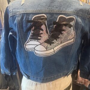 Girls size 8-10 Jean jacket with sequin shoes